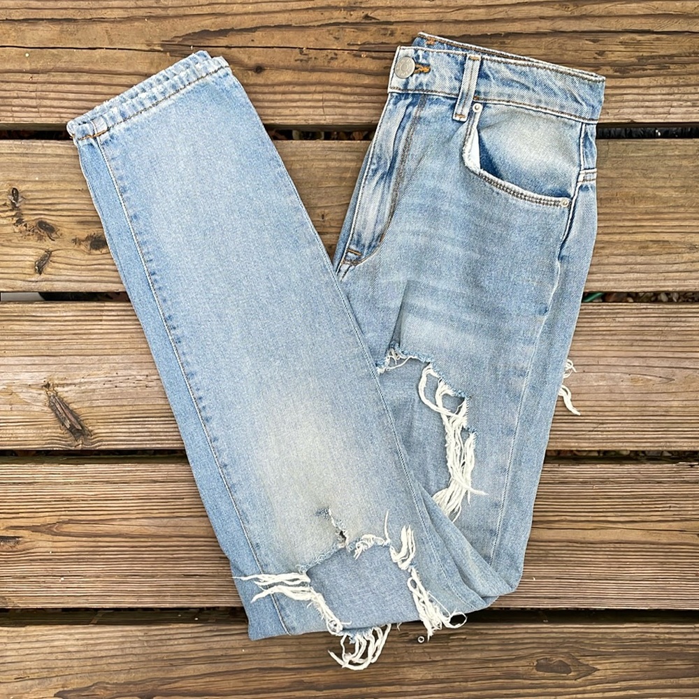 BDG Light Wash Destroyed Mom Jeans